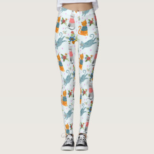 Legging Gato Bonito Em Padrões De Jardim De Flores