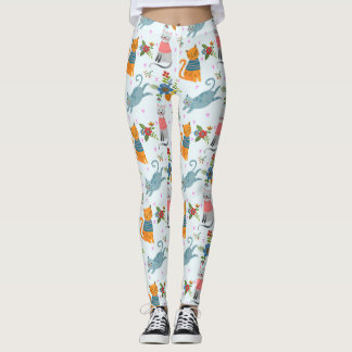 Legging Gato Bonito Em Padrões De Jardim De Flores