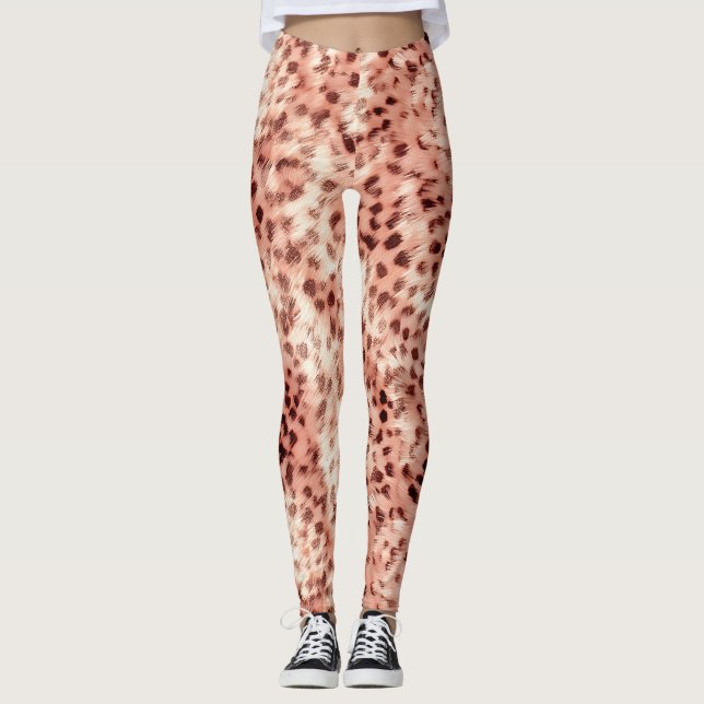 Legging Gato Bonito, Rosa Dourado, Leopardo (Frente)