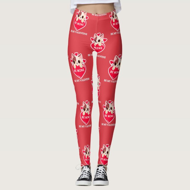 Legging Gato branco e bonito de coração (Frente)