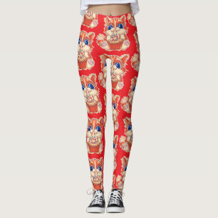 Legging Gato comendo pizza colorido
