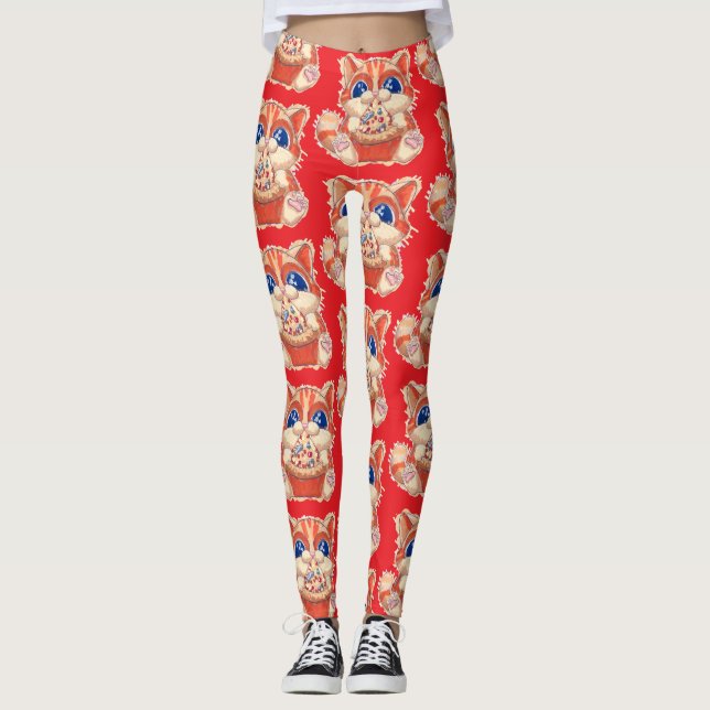 Legging Gato comendo pizza colorido (Frente)