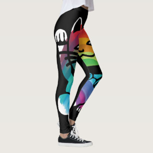 Legging Gato de Boa Sorte Japonês com Arco-Íris