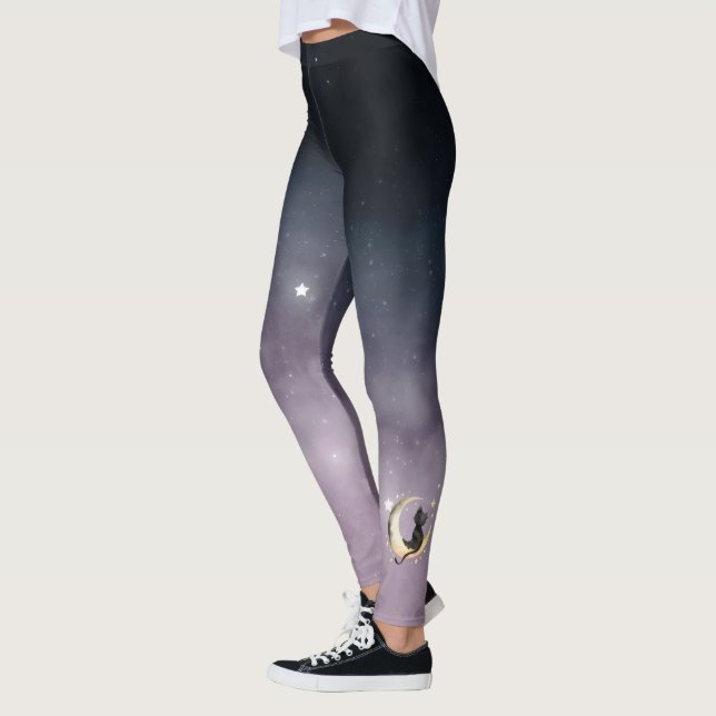 Legging Gato de Cartoon Bonito na Lua (Esquerda)
