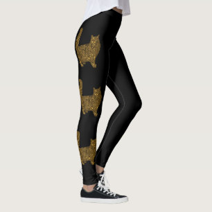 Legging Gato de folha metálica esmagado de ouro de luxo