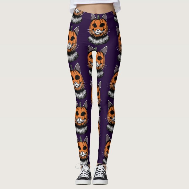 Legging Gato de Halloween, Cara de Abóbora (Frente)