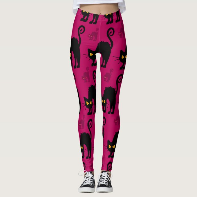 Legging Gato de Halloween: Padrão Abstrato Invisível (Frente)