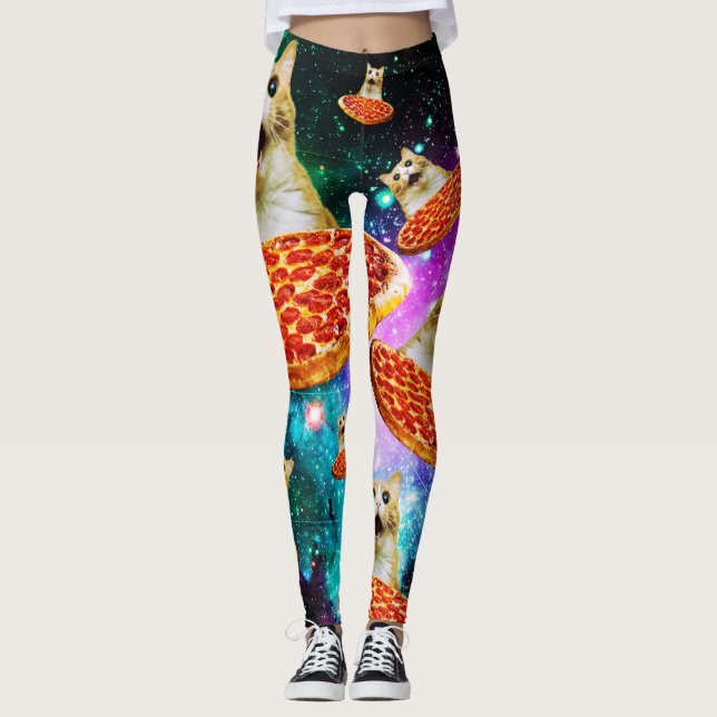 Legging Gato de pizza espacial engraçado (Frente)