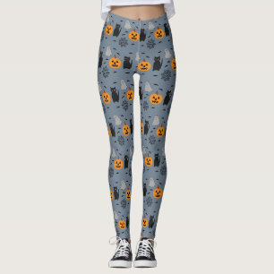 Legging Gato Fantasma Abóbora Teia de Halloween Divertida 