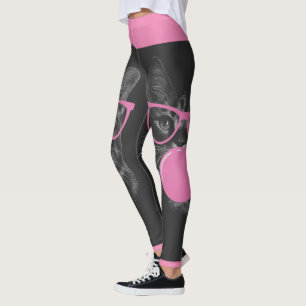 Legging Gato legal com Óculos Rosa e Goma-Bolha