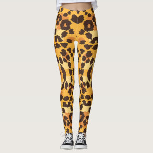 Legging Gato Leopardo Padrão de Pontos Laranja Marrom Safa