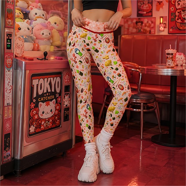 Legging Gato Maneki Neko Japonês Rosa e Sushi (Criador carregado)