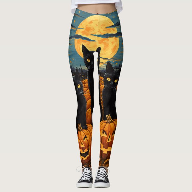 Legging Gato Negro Halloween Gata Amada Noite Estrelada Ga (Frente)