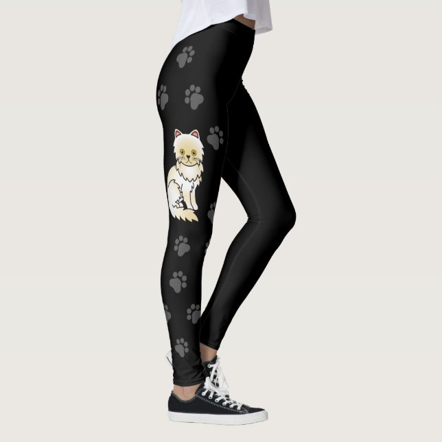 Legging Gato Persa Cartoon Fofo Cor de Creme & Patas Preto (Direita)