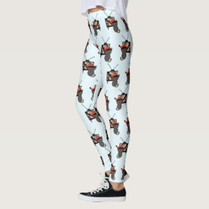 Legging Gato Preto Chapéu de Papai Noel Assistindo TV Retr