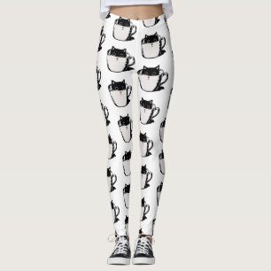 Legging Gato preto com nariz vermelho escondido em um copo