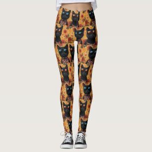 Legging Gato Preto Com Rosas Do Coração Dia Dos Namorados