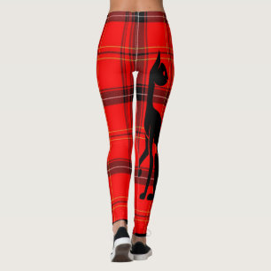Legging Gato Preto de Xadrez Laranja de Folha das Hallowee