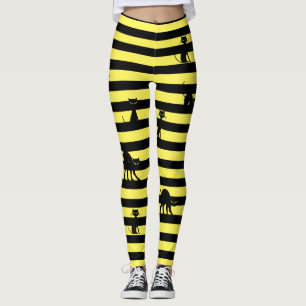 Legging Gato Preto do Dia das Bruxas e Pernas de Stripes A