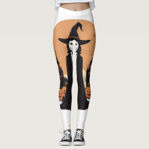 Legging Gato Preto Salem Místico com Pumpkins