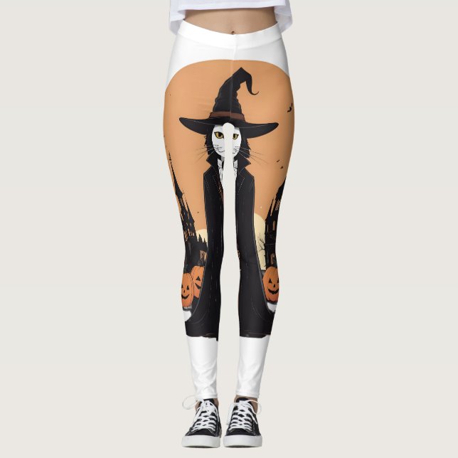 Legging Gato Preto Salem Místico com Pumpkins (Frente)