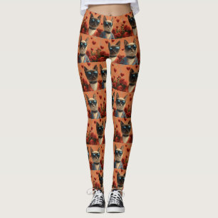 Legging Gato Siames com Rosas do Coração Dia dos Namorados