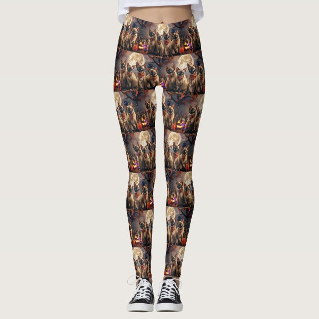 Legging Gato Siames Halloween Assustador (Frente)