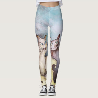 Legging Gatos, arte original, cores pastel, caneleiras