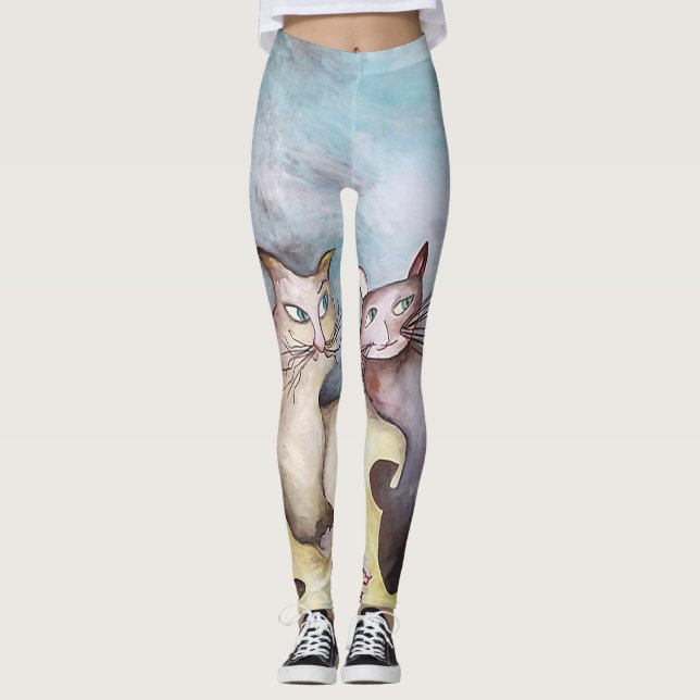 Legging Gatos, arte original, cores pastel, caneleiras (Frente)