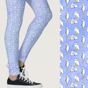 Legging Gatos Azuis Fofos Padrão Caprichoso