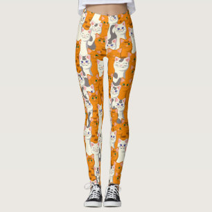 Legging Gatos brancos e gengibres padrão olhos verdes olho