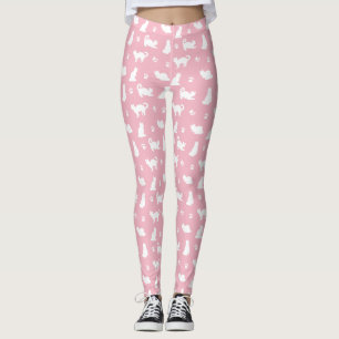 Legging Gatos brancos e impressões de pata a rosa