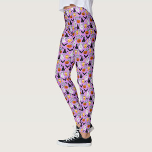 Legging Gatos das corujas das abóboras dos bastões dos