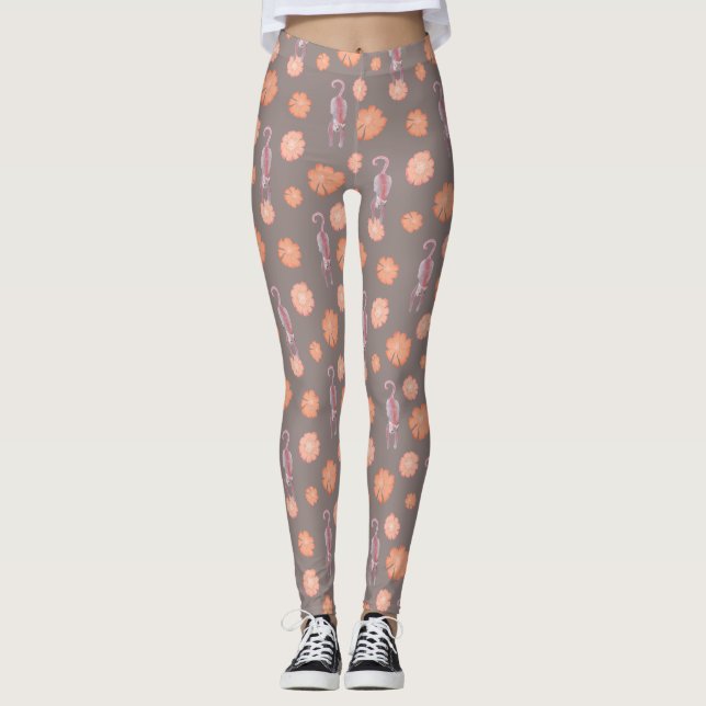Legging Gatos e caneleiras das flores (Frente)