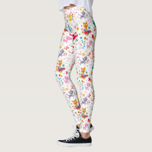 Legging Gatos e Flores de Corte