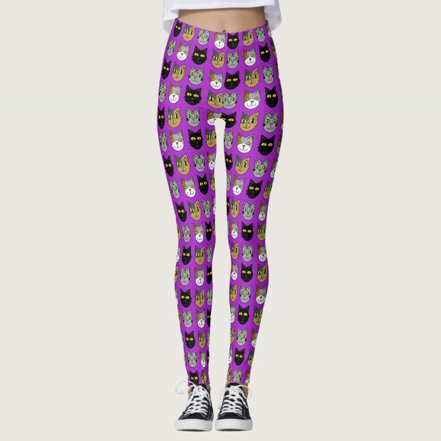 Legging Gatos em caneleiras roxas (Frente)