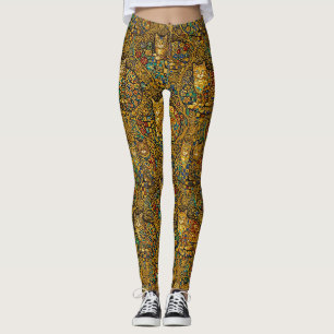 Legging Gatos em estilo Nouveau dourado