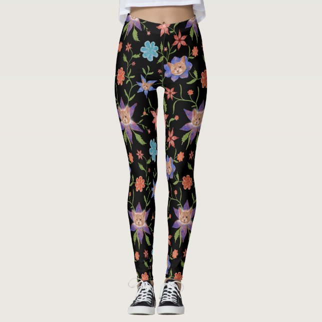 Legging Gatos em flores coloridas (Frente)