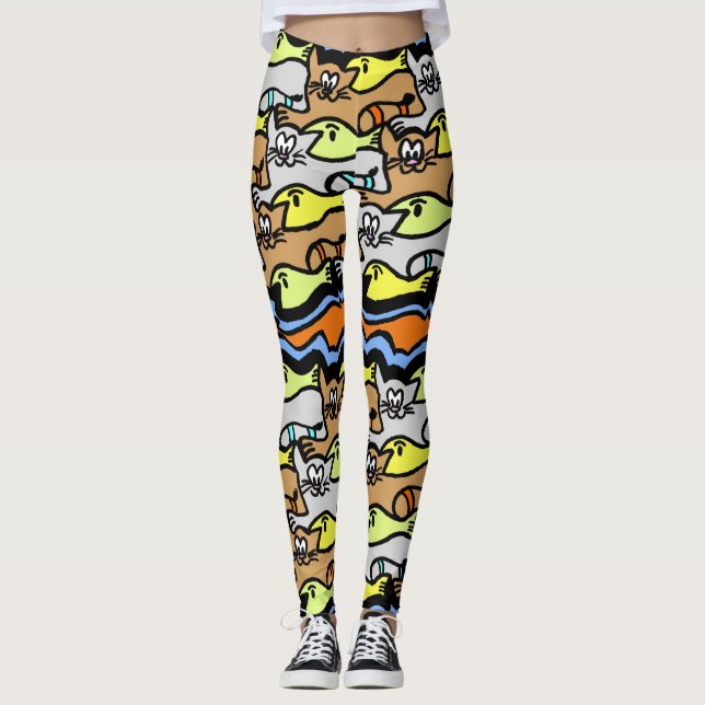 Legging Gatos Gráficos e Pernas de Cartoon de Peixe (Frente)