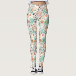 Legging Gatos-kawaii-brancos, cor pastel gatinho padrão
