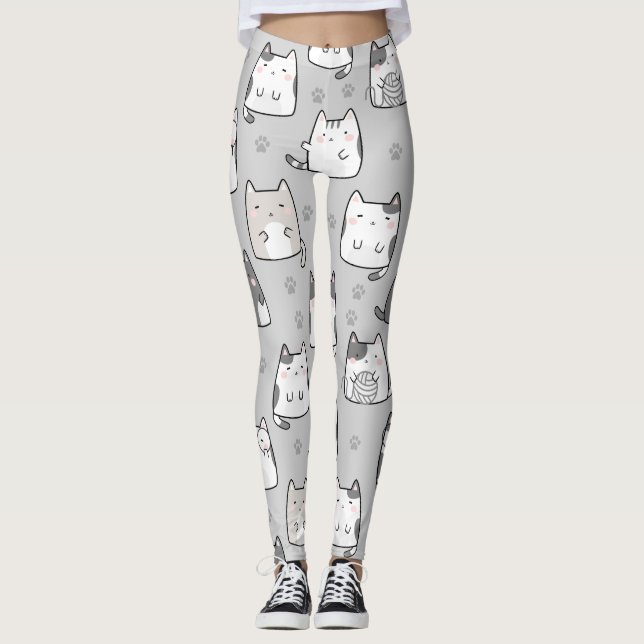 Legging Gatos Kawaii, Cute-Patterno sem-costura (Frente)