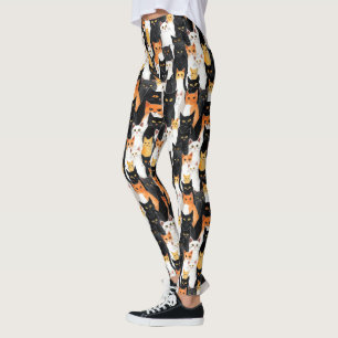 Legging Gatos Laranja Brancos Pretos