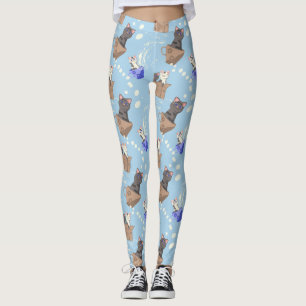Legging Gatos na caixa e leite cai em azul