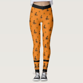 Legging Gatos Pretos De Bruxas De Halloween - Laranja