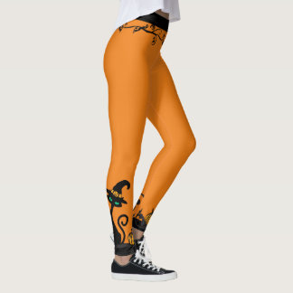 Legging Gatos Pretos do Lado Grande da Bruxa do Halloween