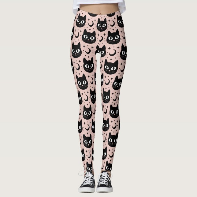 Legging Gatos Pretos Fofos & Halloween Celestial (Frente)
