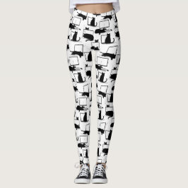 Legging Gatos Pretos Sentados no Padrão de Laptop