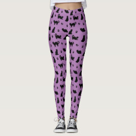 Legging Gatos roxos e pretos e impressões de pata