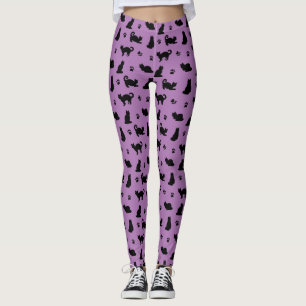 Legging Gatos roxos e pretos e impressões de pata