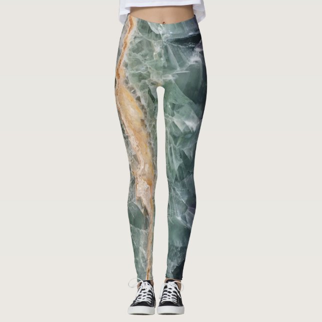 Legging Gema Fotográfico de Fluorite com Gemstone Colorida (Frente)